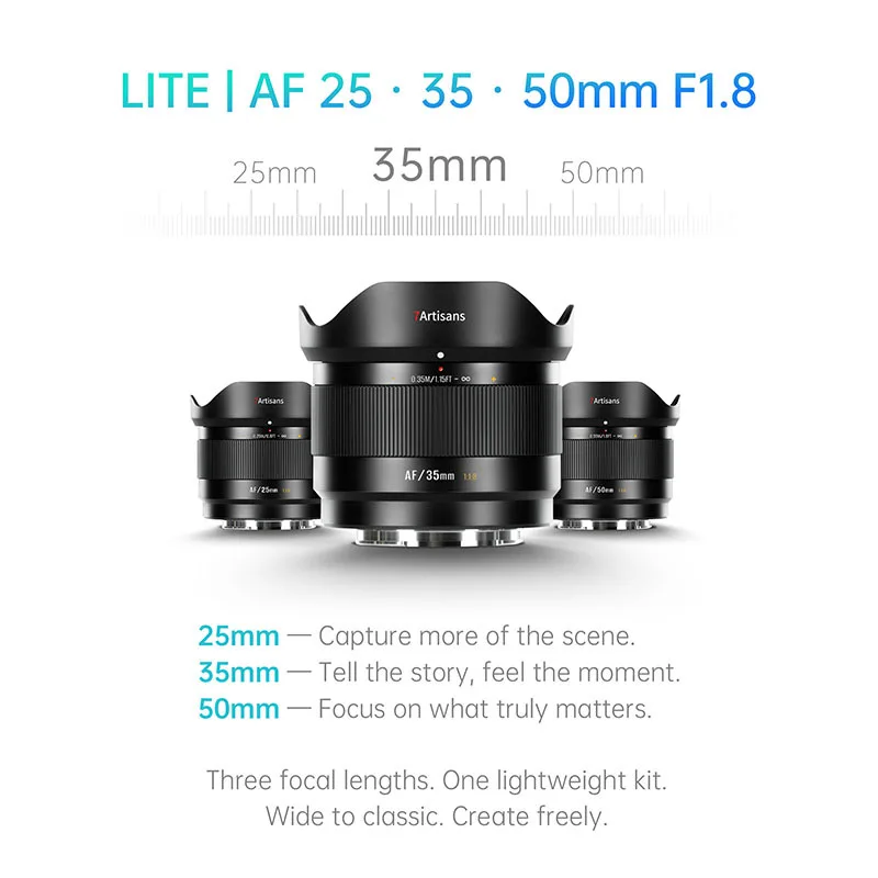 7 장인 AF 25mm 35mm 50mm F1.8 APS-C 자동 초점 대형 조리개 프라임 렌즈 LITE 시리즈 E A7C II A6700 후지 XF XT-5XT-50
