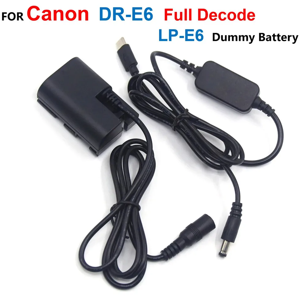 

DR-E6 LP-E6 Full Decode Fake Battery+USB Type C Power Cable Adapter For Canon EOS 60D 70D 80D 5DS R 5D Mark IV III 5D4 5D3 5D2