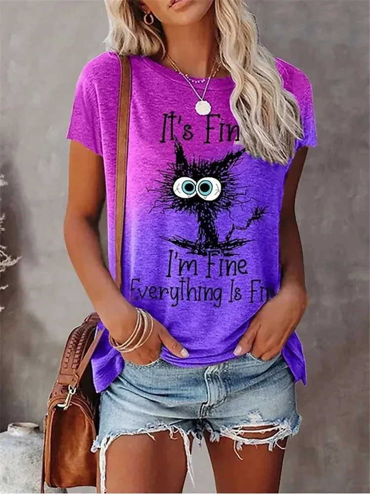 3D Print T-shirts Women Streetwear Summer Cartoon Cats Fine Casual Fashion Short Sleeve T Shirt O-neck Tees Tops Clothing 4