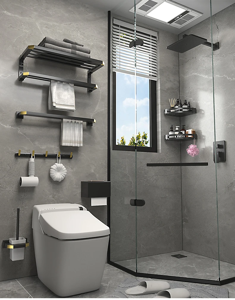 Description Picture 2 of itemMTTUZK Black Gold Towel Rack Towel Bar Black Space Aluminum Hardware Set,Robe Hook, toilet brush Bathroom Accessories