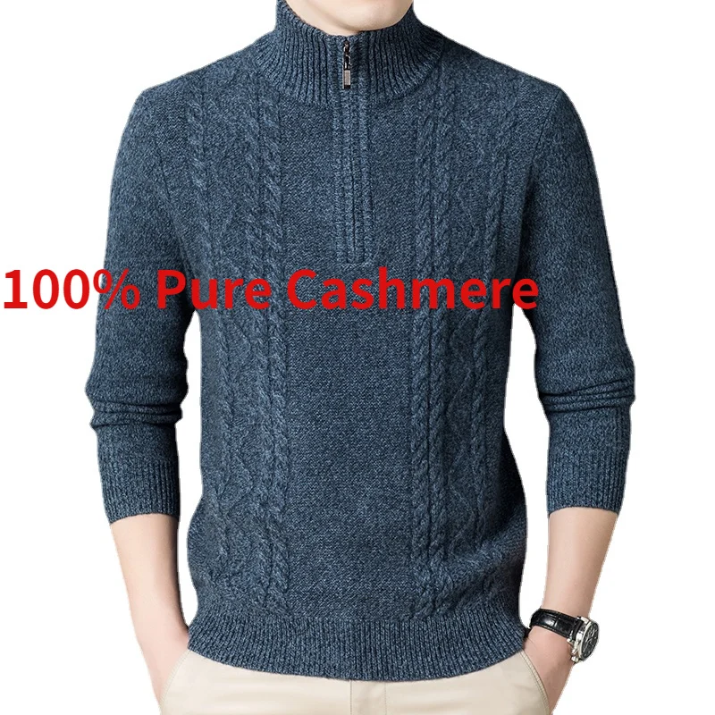 

100% New Quality Arrival Pure High Cashmere Men's Zipper Neck Warm Sweater Winter Thickened Pullover Size XS S M L XL 2XL 3XL