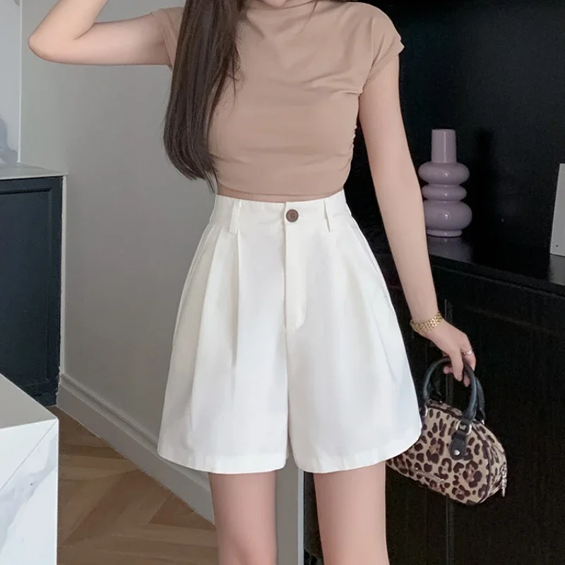 Casual Womens Short Elasticity High Waisted Shorts Nylon Cotton Shorts Women Summer Women Clothing Wide Leg Pants Black Shorts