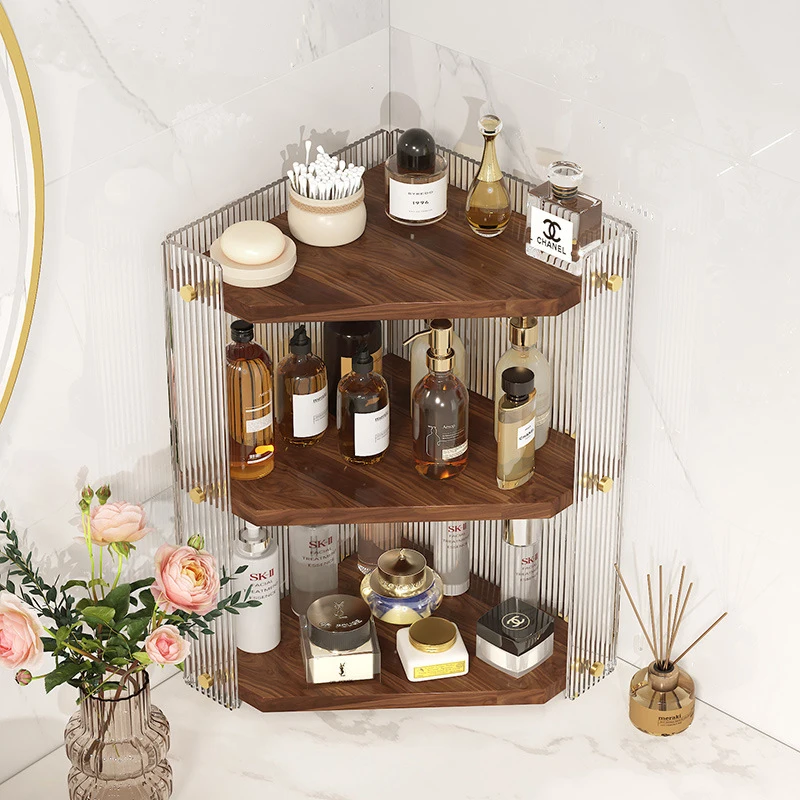 

3-Tier Bathroom Shelf Corner Countertop Storage Kitchen Acrylic Rack, Vanity Tray Space Saving Makeup Organizer Bath Accessories