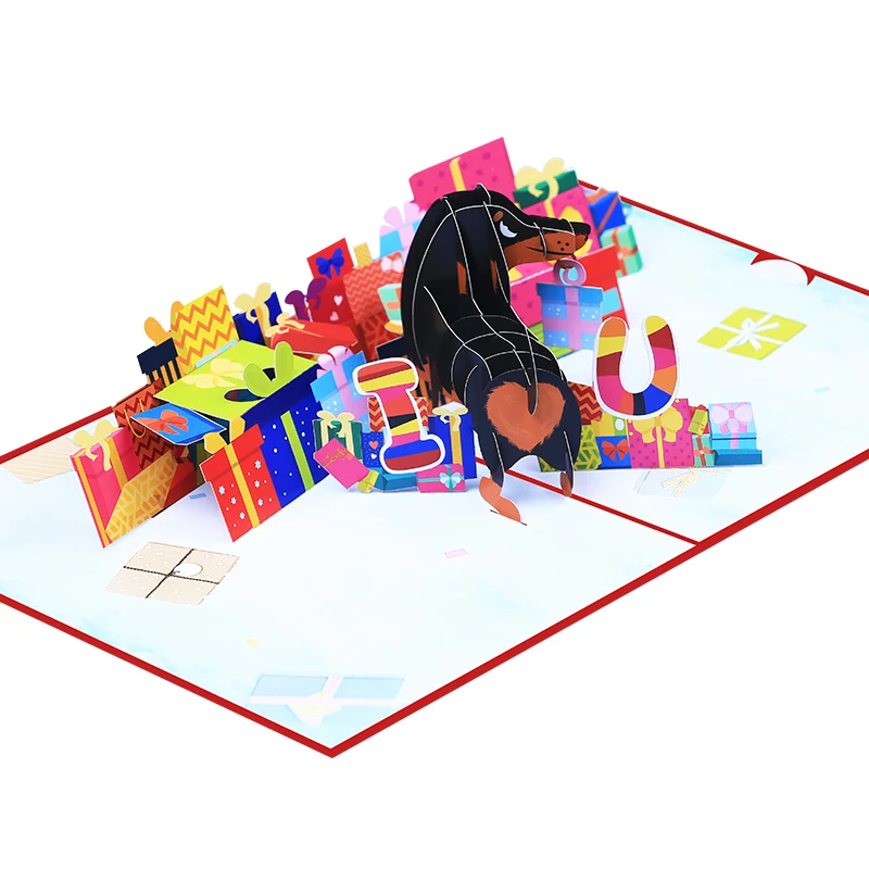 New Designed Dachshund Thinking of You Anniversary Card Laser Cut Handmade Animal 3D Pop Up Greeting Card Paper Gift and Craft
