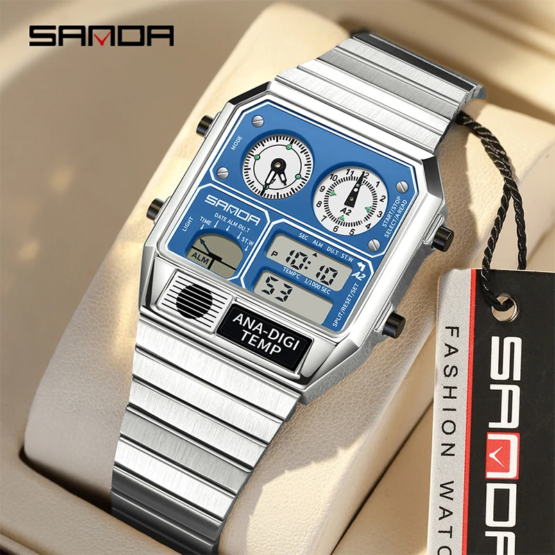 SANDA 3192 Fashion Unisex Watch LED Electronic Square Youth Casual
