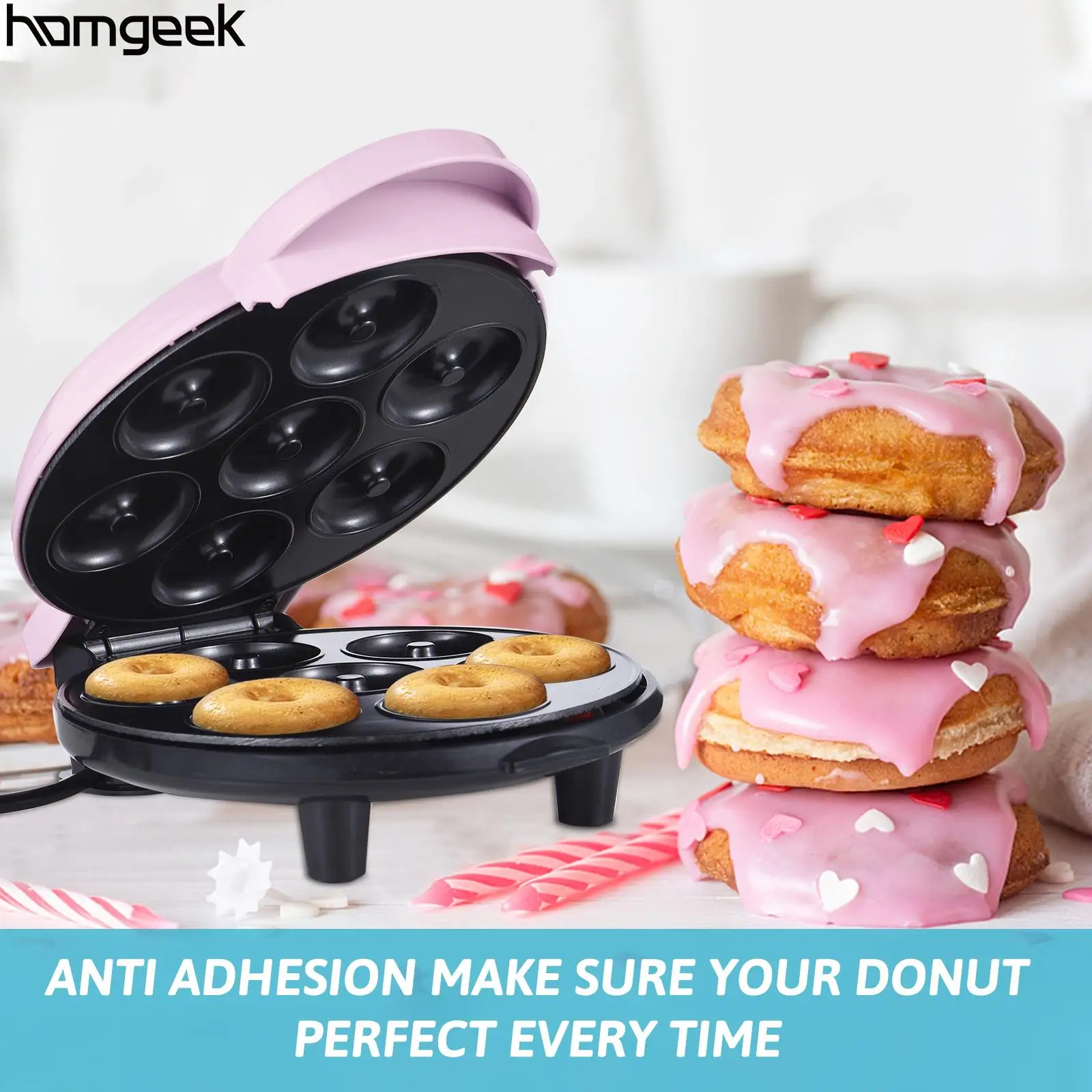 700W Mini Donut Maker Bread Machine 7 Doughnuts Double-sided Heating Non-stick Coating Electric for Breakfast bread machine
