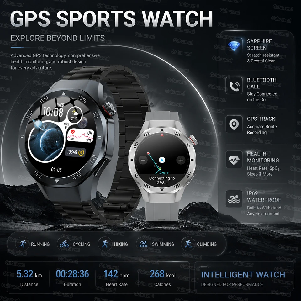 2026 New GPS Smart Watch GPS Trace Compass 3ATM Waterproof Tactics Sports Bluetooth Call Smart Watches For man For Android ios 1