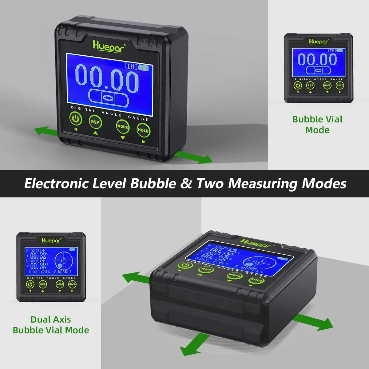 Huepar Digital Angle Gauge Protractor Electronic Bubble Angle Finder Dual Axis Level Box 0.01° Resolution V-Groove Magnetic 4