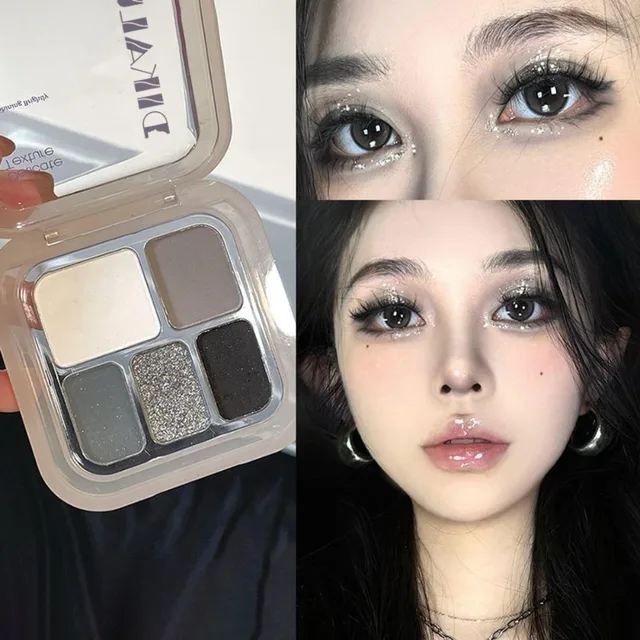 42103-855060.jpg 5-Color Punk Smokey Eye Makeup Eyeshadow Palette Silvery White Cement Gray Dark Black Matte & Shimmer Lasting Party Makeup