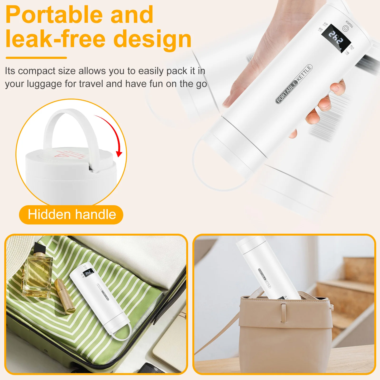 Portable Travel Kettle with Display 4 Temperature Control Water Boiler Cup Automatic Shut Off Electric Heating Cup for Travel, folding kettle,portable folding kettle