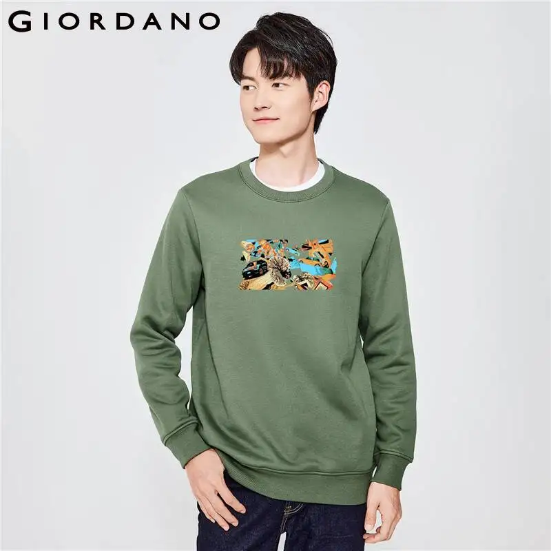 

GIORDANO Men Chenhui Series Sweatshirts Collage Art Print Fleece-Lined Sweatshirts Crewneck Fashion Casual Sweatshirts 91093267