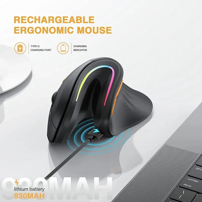Protoarc Em11 Wireless Ergonomico Rgb Retroilluminato Rollerball Mouse Ricaricabile Per Windows Mac Ipad Office Bluetooth Trackball Mouse
