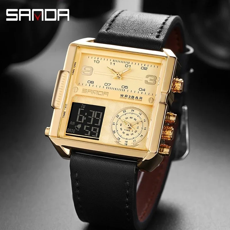 

Square SANDA 6023 Casual Personality Business Men's Watch Fashion Square Electronic Watch Cool Stainless Steel Luminous Watch
