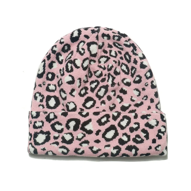 

Leopard Print Outdoor Cold Protection Men Knitted Hat Autumn Winter Keep Warm Elasticity Women'S Winter Hat Skull Cap