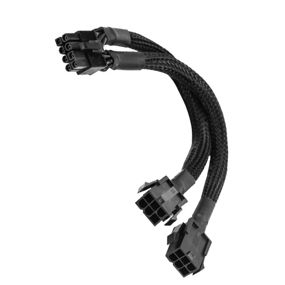 Dual 6 Pin Female to 8 Pin Male GPU Power Adapter Cable Braided Sleeved 20cm Power Sleeved Cable