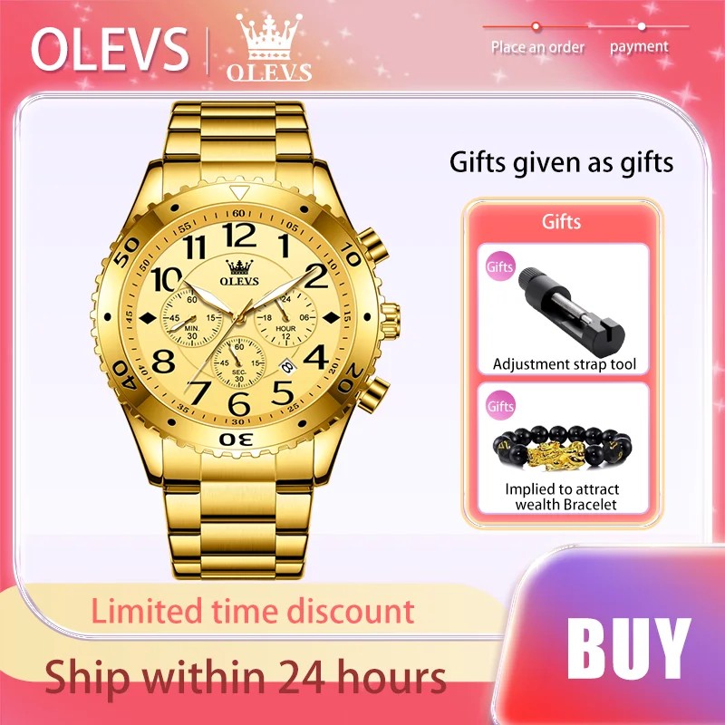

OLEVS Luxury Brands Waterproof Men's Watches Large Dial Quartz Watch Stainless Steel Strap Chronometer Luminous Watch for Men