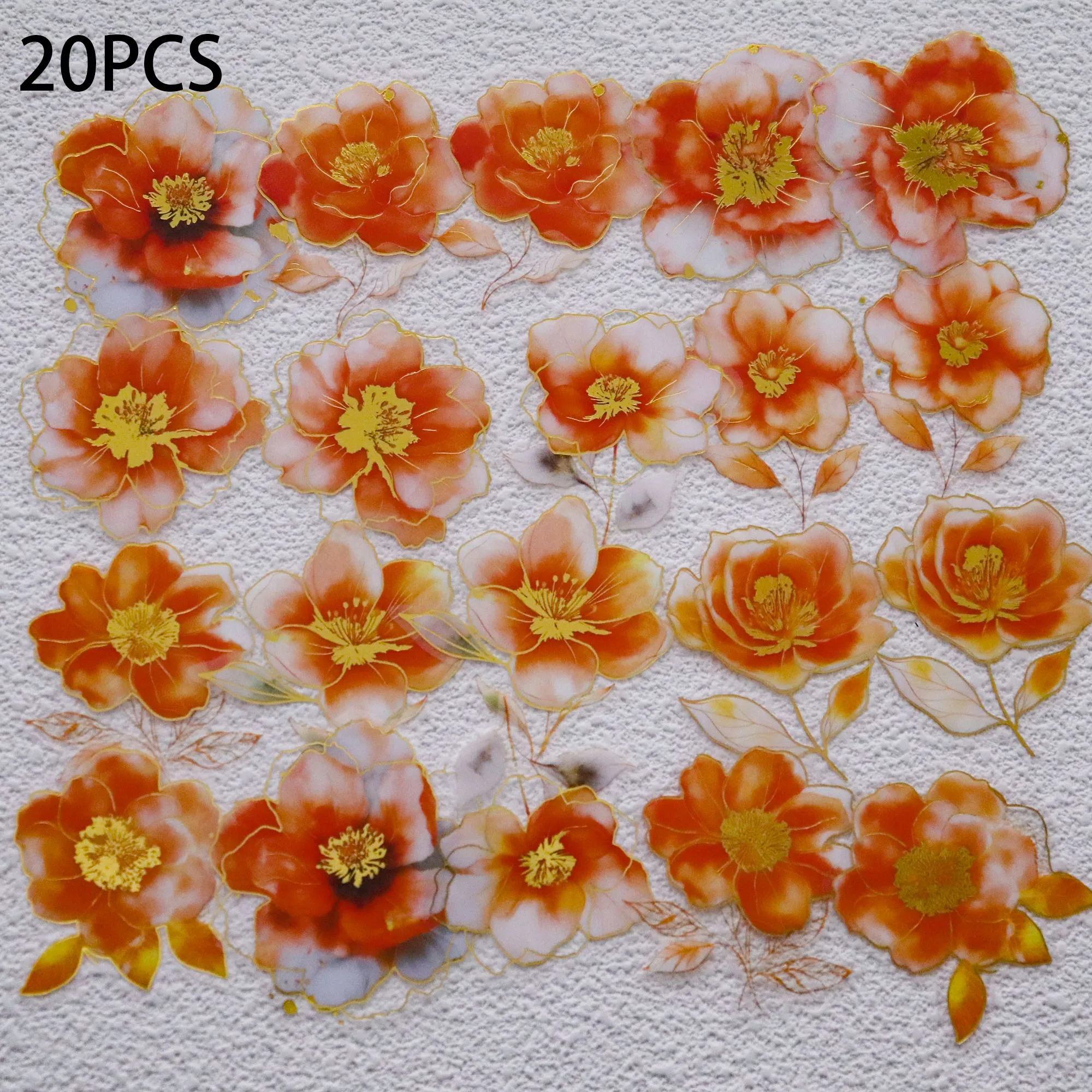 20 Stück PET wasserdicht selbstklebend schöne Blumen Thema Bronzing, für DIY Handwerk, Laptop Aufkleber, Clip Art, Junk Journals – Detail 7