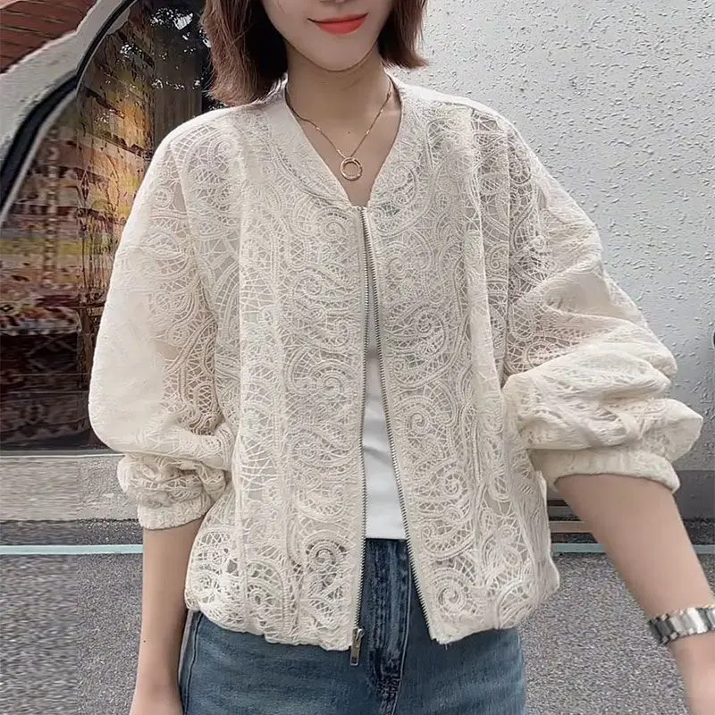 Spring Summer Lace Thin Jacket Women Parka Casual Femal Coat Hollow Out Embroidery Floral Women Thin Coat 1