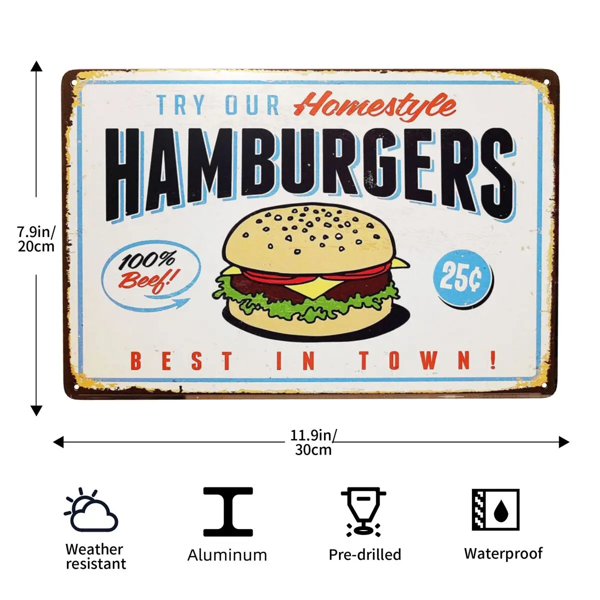 

Chic Tin Sign, Hamburgers Wall Art Decor, Retro Vintage Kitchen Bathroom Wall Decor, Bedroom Wall Decor, Cafe Living Room