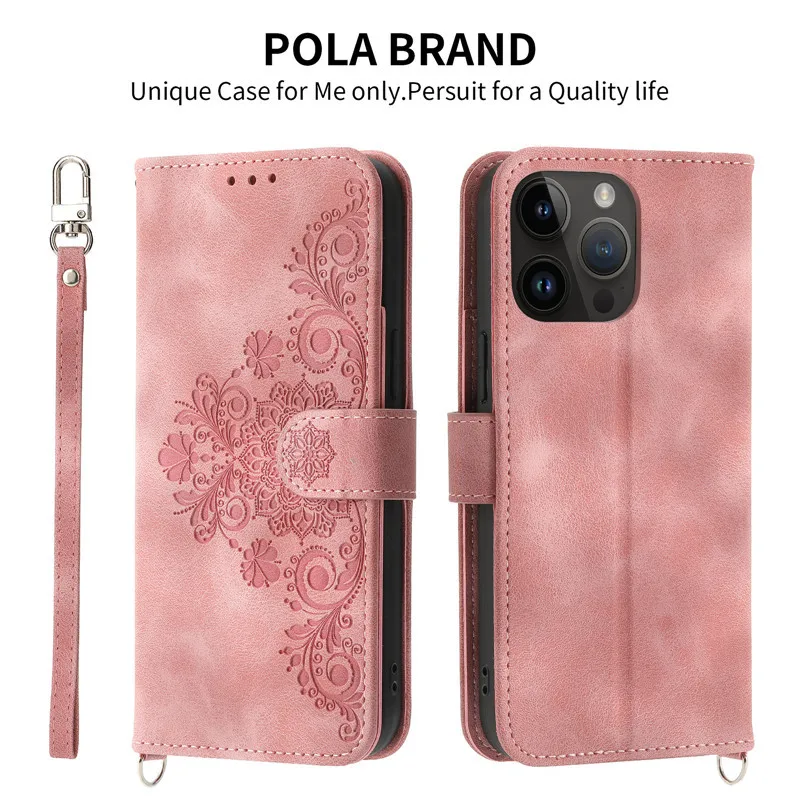 Elegant Leather Magnetic Phone Case - Flower Painted Flip Wallet Cover