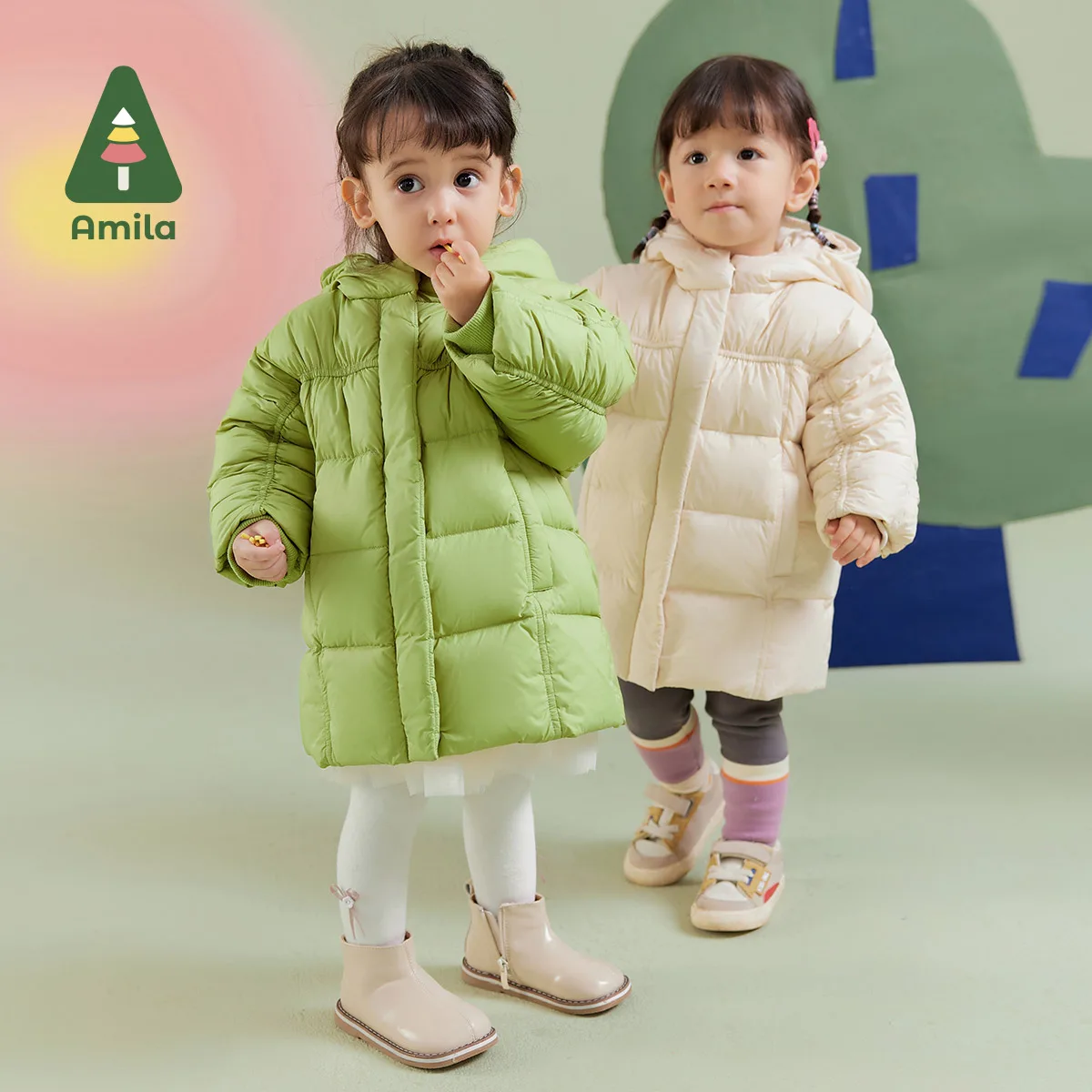 Amila Baby Girl Down Jacket Winter New Multicolour Hooded Fleecing Cute Extended Version Warm Baby Clothing