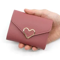 Korean version women wallet short heart-shaped three fold women's wallet multi card slot card bag zero wallet  purses for women - Image 3