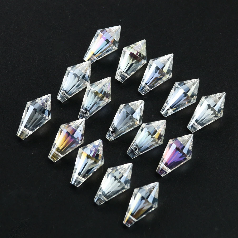 10PC AB Color Conical Arrow Single Pointed Obelisk Faceted Prism Glass Crystal Aurora Sun Catcher Chandelier Parts Spacer Beads