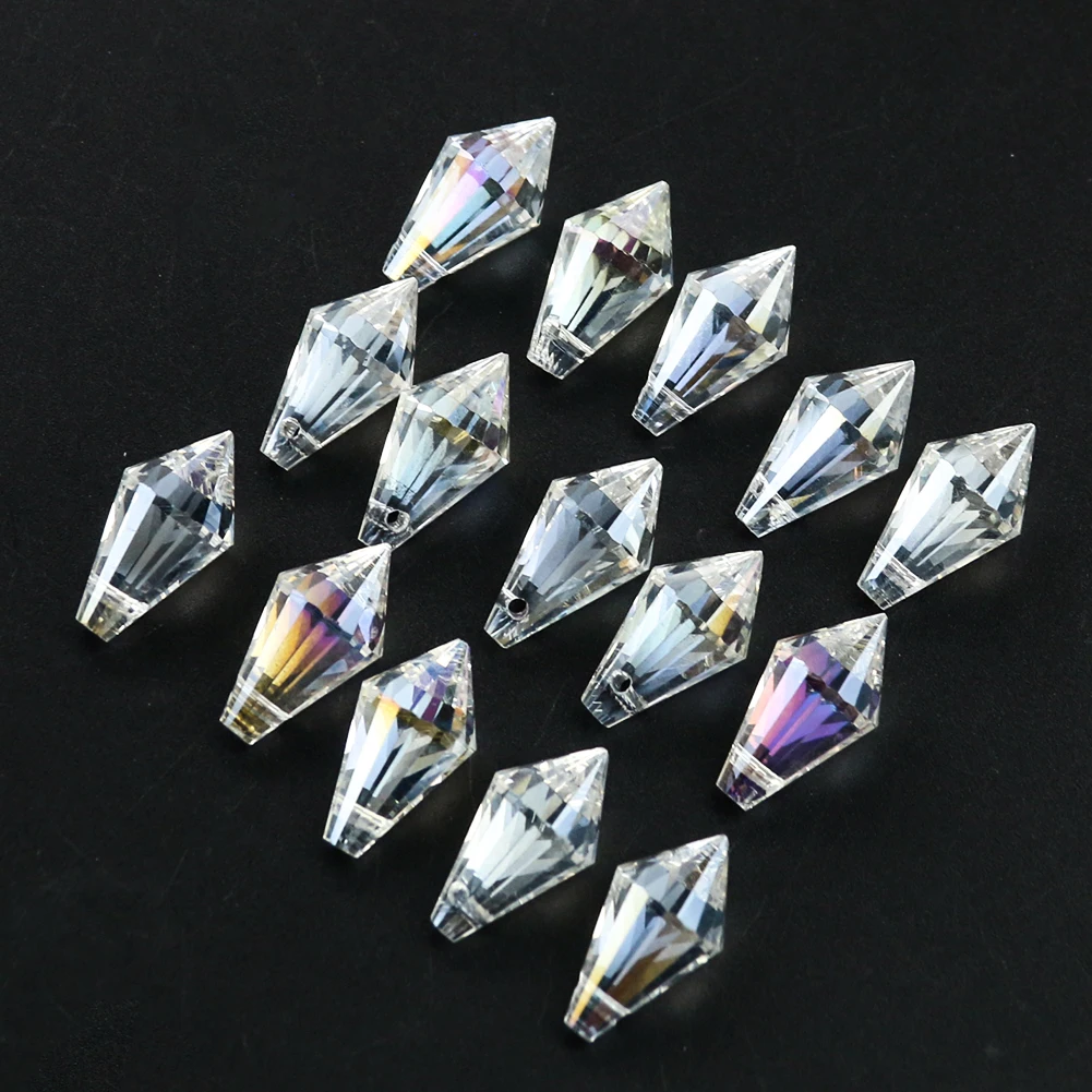 

10PC AB Color Conical Arrow Single Pointed Obelisk Faceted Prism Glass Crystal Aurora Sun Catcher Chandelier Parts Spacer Beads