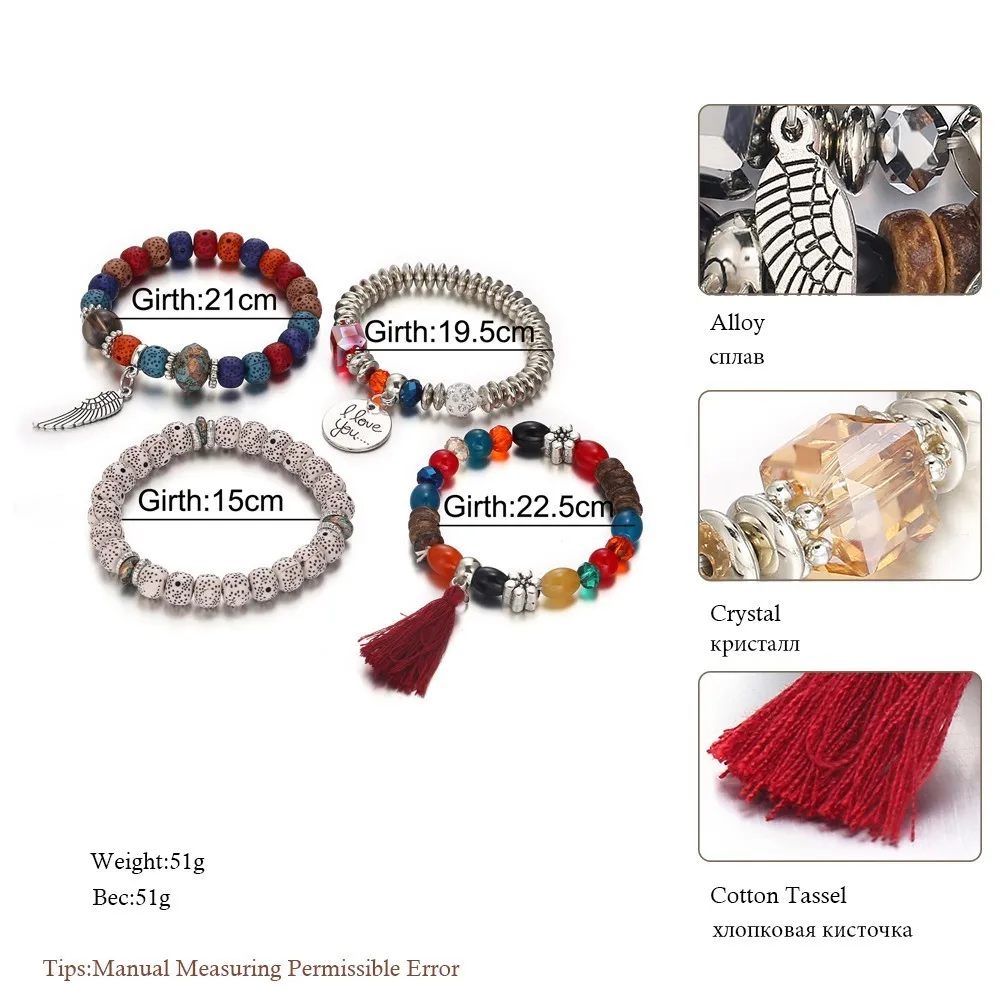 Bohemian Beads Charm Bracelets & Bangles for Women Fashion Love Feather Tassel Bracelet Multilayer Bracelet Femme New beaded bracelet