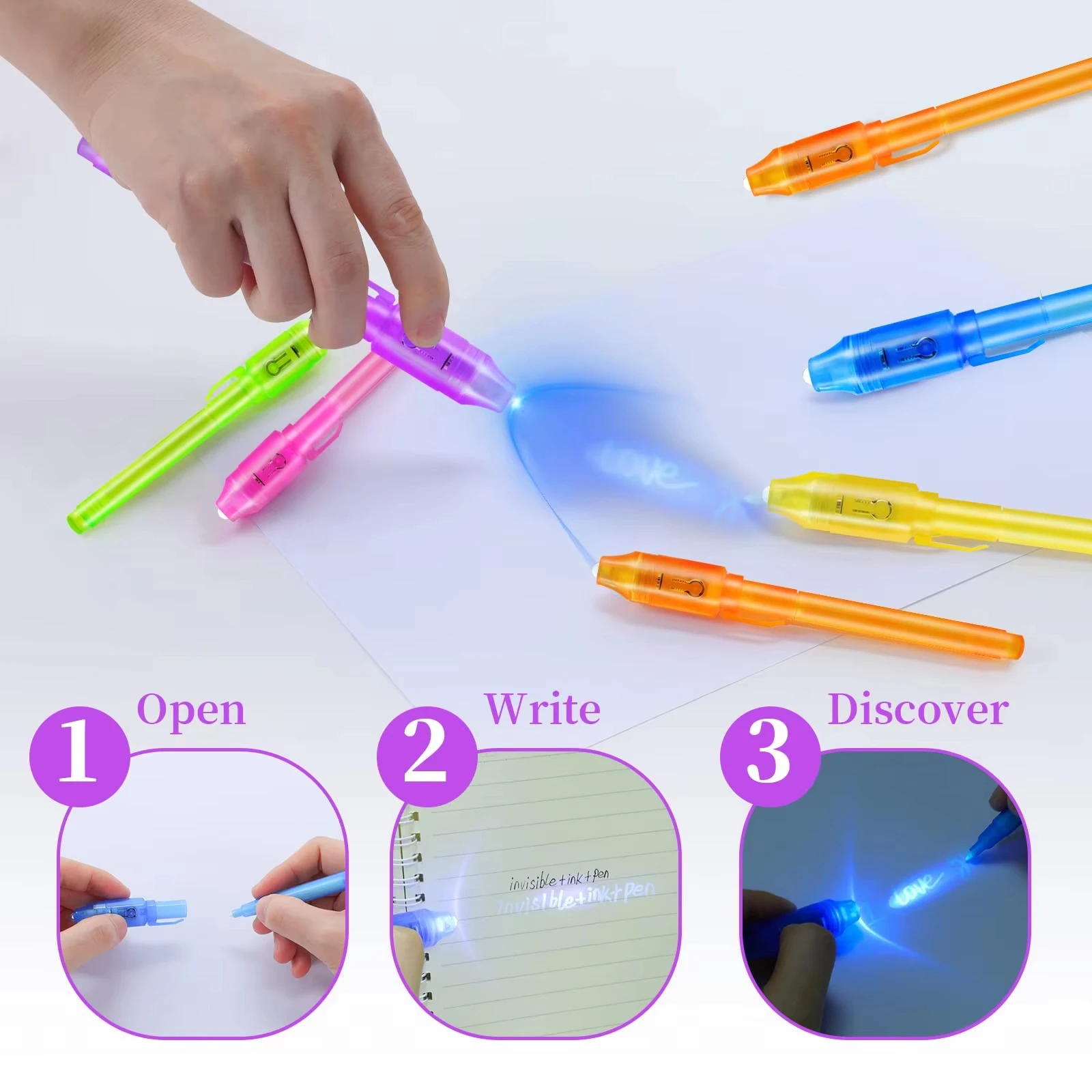10Pcs 보이지 않는 잉크 펜 매직 펜 UV 라이트 매직 마커 어린이를위한 파티 호의품 교실 상품 장난감 선물