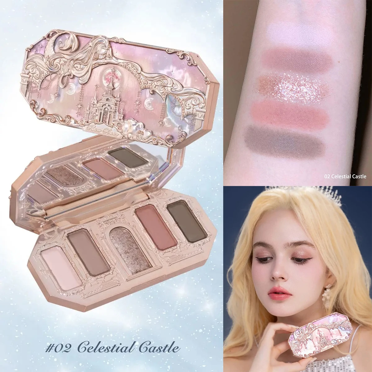 Eye Shadow Flower Knows Moonlight Mermaid Eyeshadow Palette Matte Glow Shimmer Waterproof 5 Color Highly Pigmented Vegan