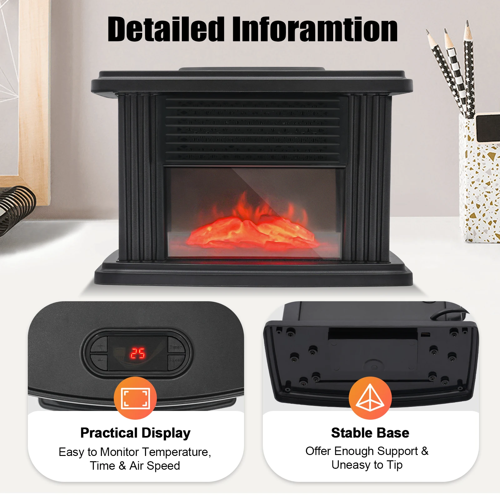 portable fireplace heater front view