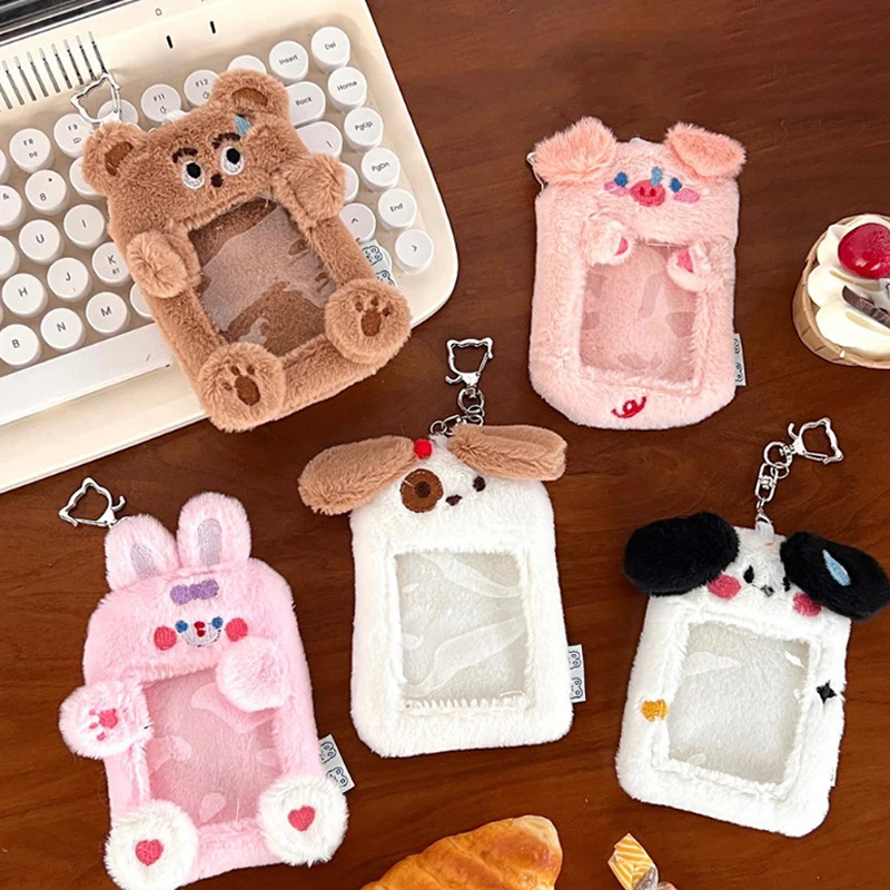 

Kawaii Plush Photocard Holder Cute Animal Plush Credit ID Bank Card Keychains Bus Cards Protective Case Picture Photo Sleeves