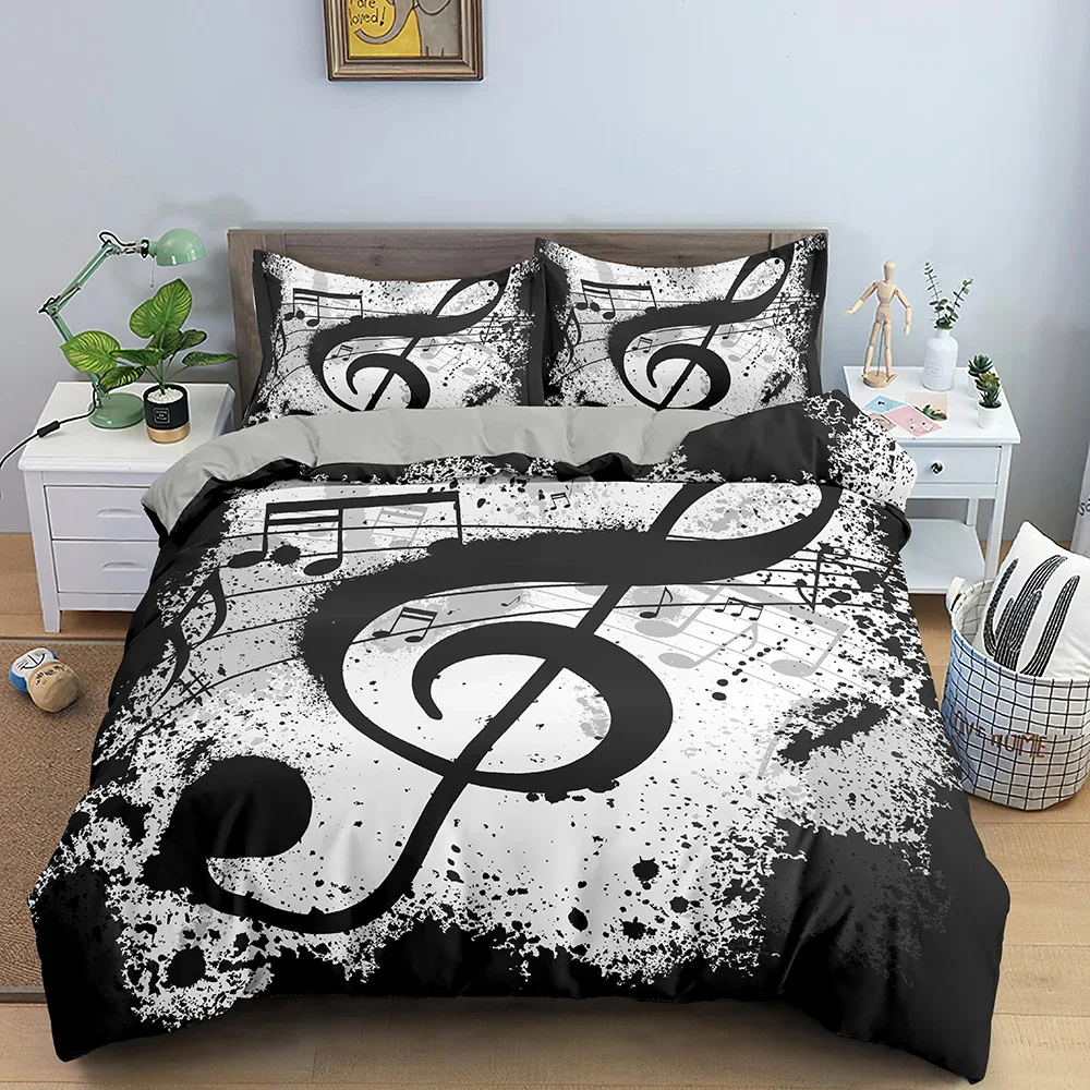 Musical Note Bedding Set 3pcs Music Theme Quilt Cover King/Queen Size Fashionable Psychedelic Soft Duvet Cover With Pillowcase