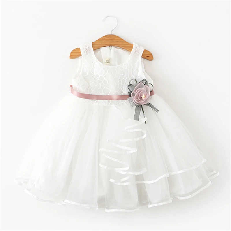 

Toddler Baby Summer Dress Sleeveless Flower Wedding Party Clothes Lace Cute Little Girls Birthday Baptism Dresses for 1-6 Years