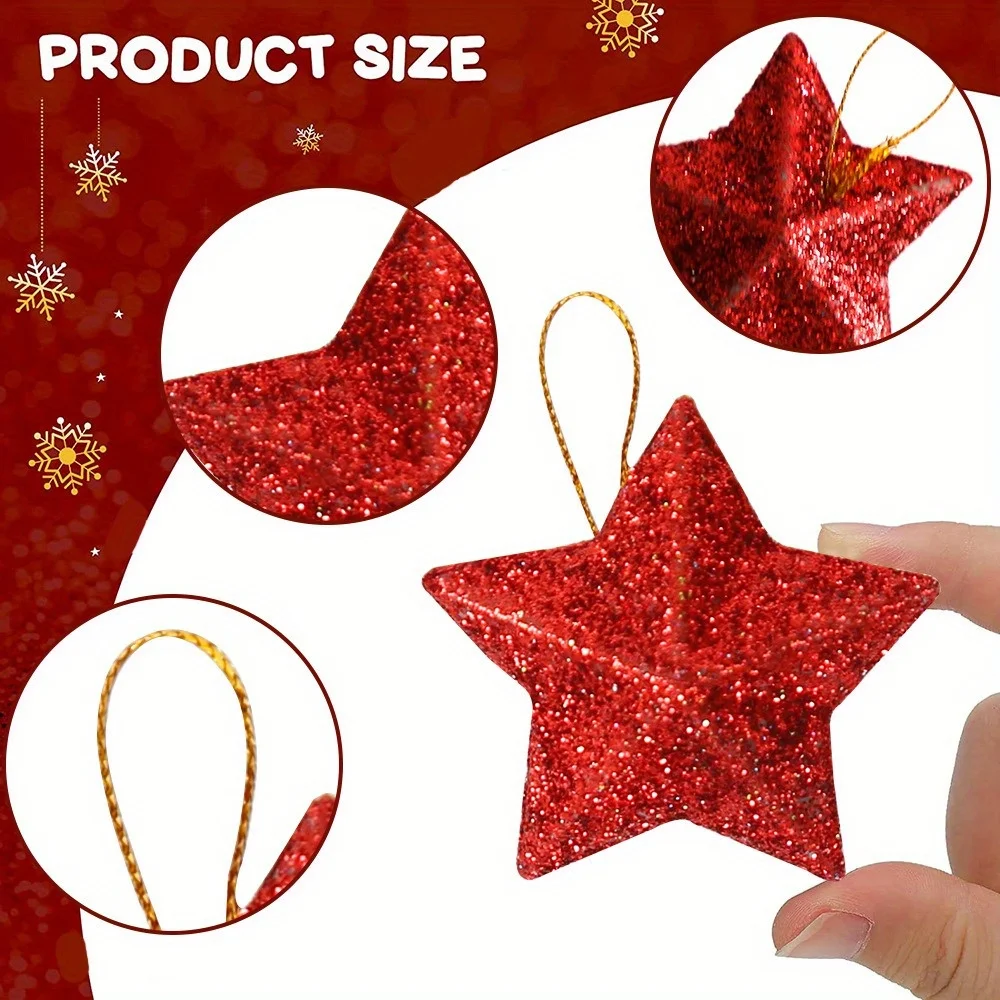 14pcs Glitter Star Pendant Christmas Tree Mini Hanging Stars Christmas Decorations for Party and Home Festive Creative Design