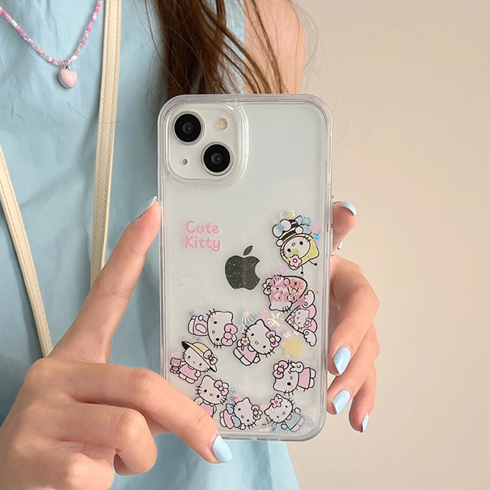 Luxury Glitter Quicksand Cartoon Hello Kitty Phone Case for