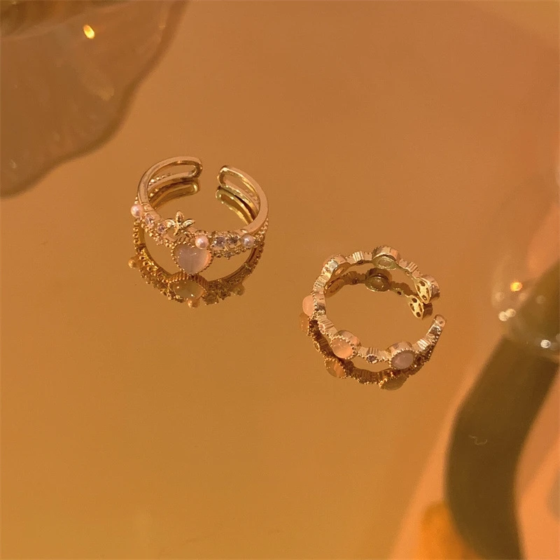 Luxury Pearl Heart Rings for Women Elegant Lovely Gold Color Opening Finger Ring Wedding Jewelry Fashion Girls Party Gifts 2023