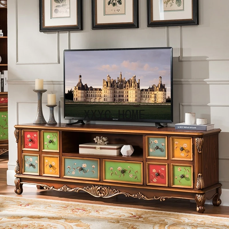 

Винтажный кофейный столик из массива дерева в американском стиле, набор шкафов для кино и телевидения, мебель для гостиной, резной круглый угол