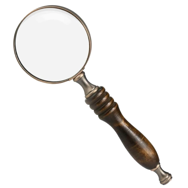 

Glass 10X Antique Alloy Handheld with Wooden Handle & Large Lens Best Reading Magnifier for Elderly Kids