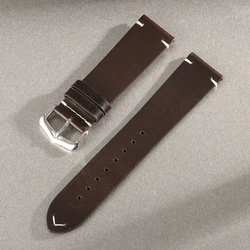 Vintage Retro Oil Wax Leather Watch Strap - Versatile Sizes and Unisex Design - 22mm (Dark Brown)