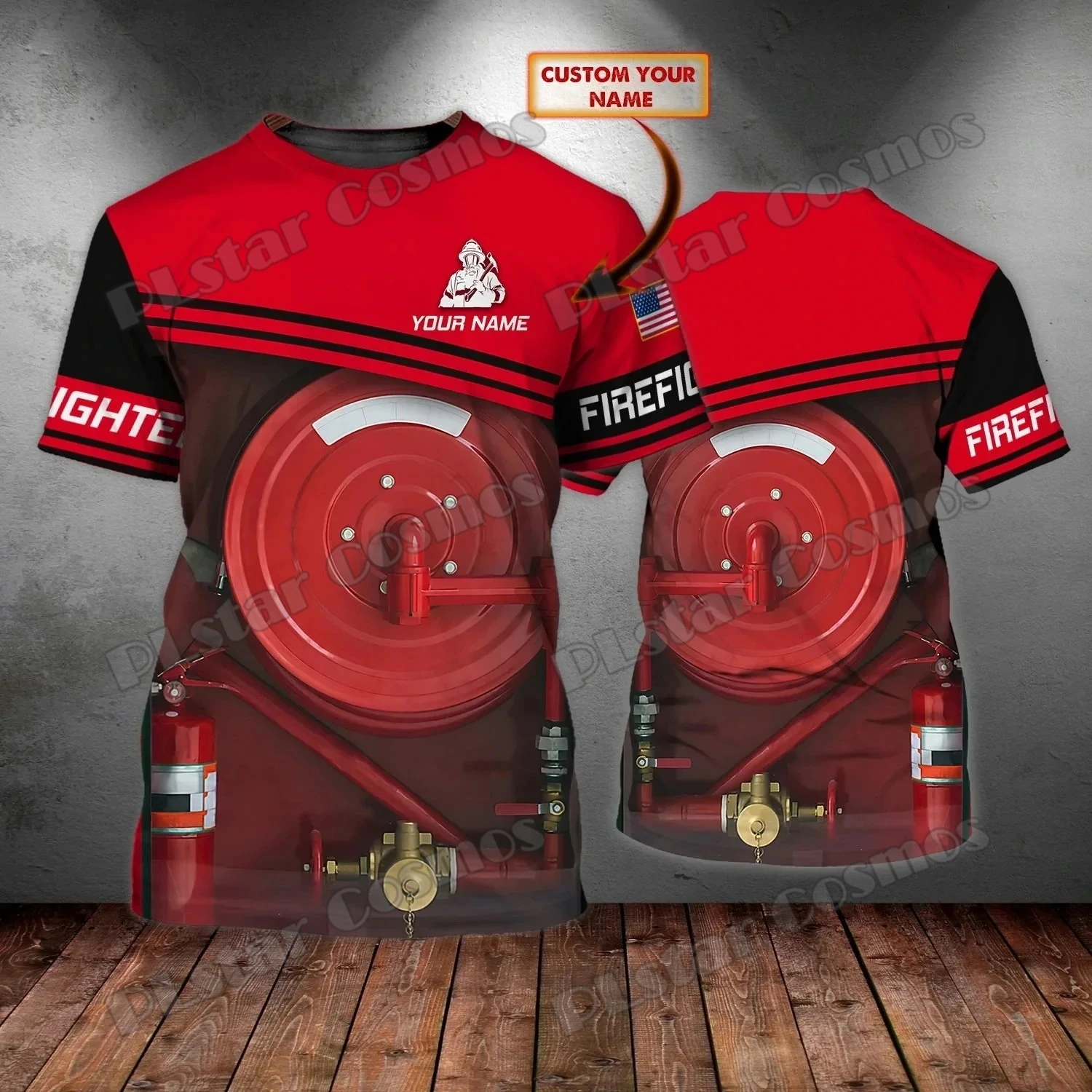 PLstar Cosmos Custom mit Namen Feuerwehrmann 3D gedruckt Herren T-Shirt Sommer Unisex Casual T-Shirt Geschenk an Feuerwehrleute DW238 – Detail 10