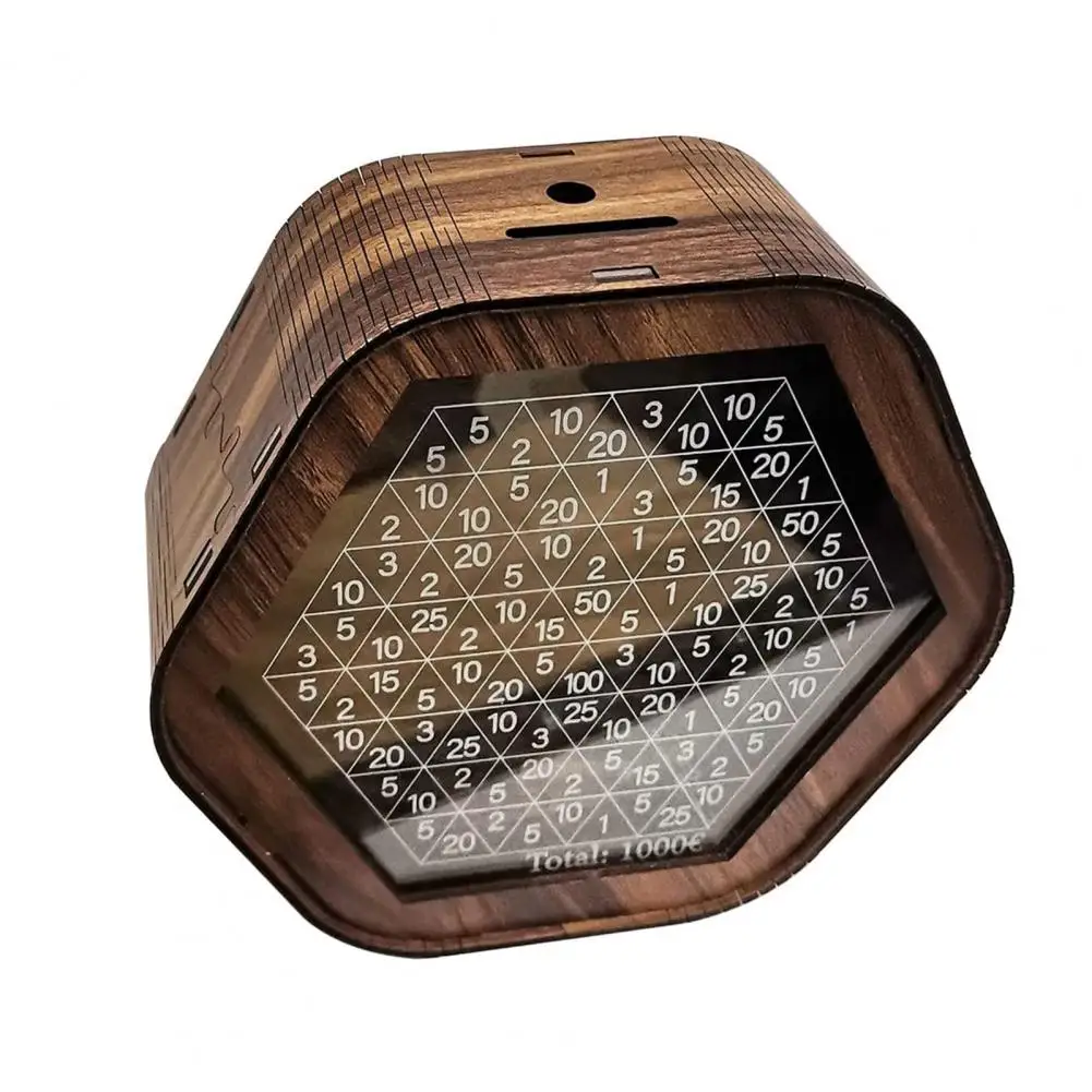 Money Box Hexagonal Wooden Piggy Bank with Digital Scale for Kids Adults Achieve Savings Goals with Children's Savings Target 2