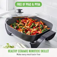 12" 5QT Square Electric Skillet, Glass Vented Lid, Ceramic PFAS-Free Nonstick Coated Interior, Adjustable Temperature Control 2
