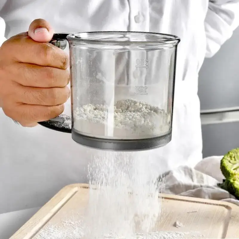 Flour Sifter Semi-automatic Handheld Plastic Powder Sifter Kitchen Gadget 1 Pcs