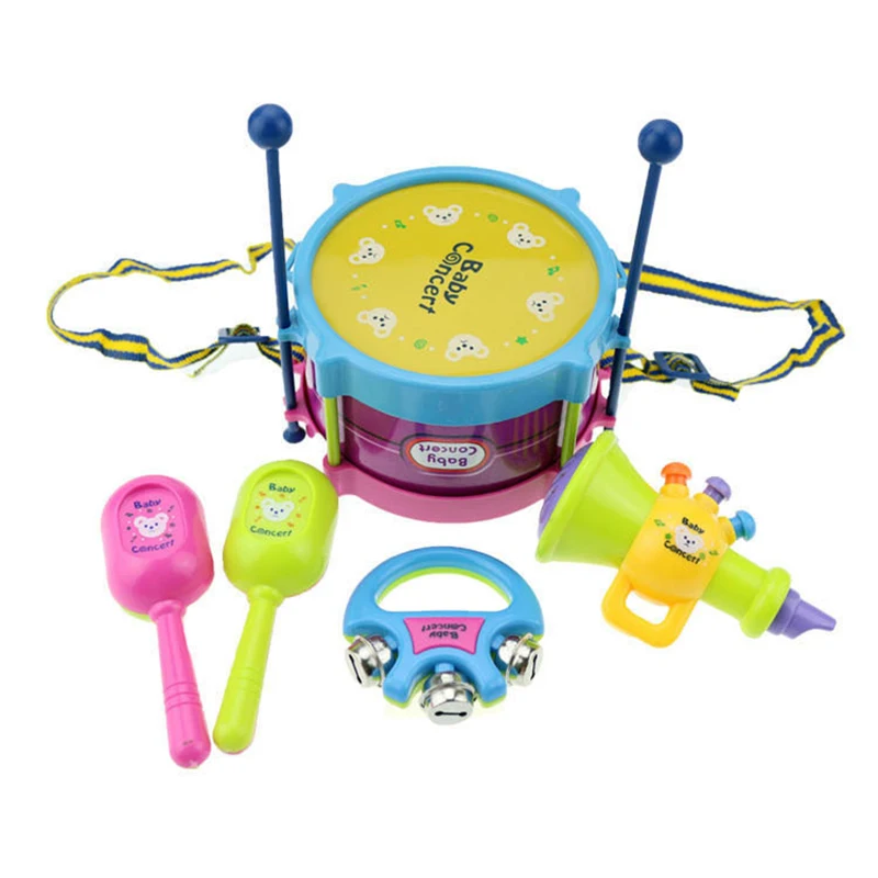 5Pcs/4Pcs Children Drum Trumpet Toy Music Percussion Instrument Band Kit Early Learning Educational Toy Baby Kids Children Gift