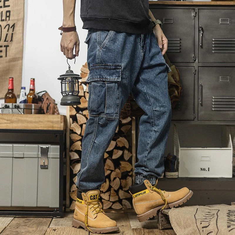 New Casual Pants Tooling Pants Spring and Autumn Jeans Men's Loose Leggings Ripped Jeans Baggy