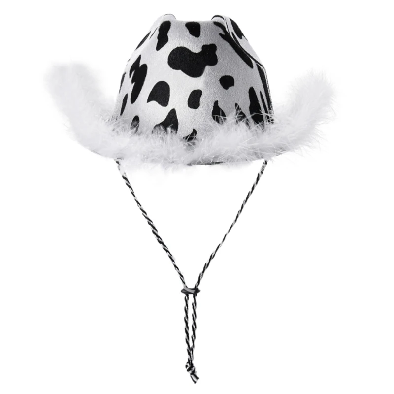 Cowboy hats cowgirl hats Cow print hat with feather birthday party hats women performance hat for adults