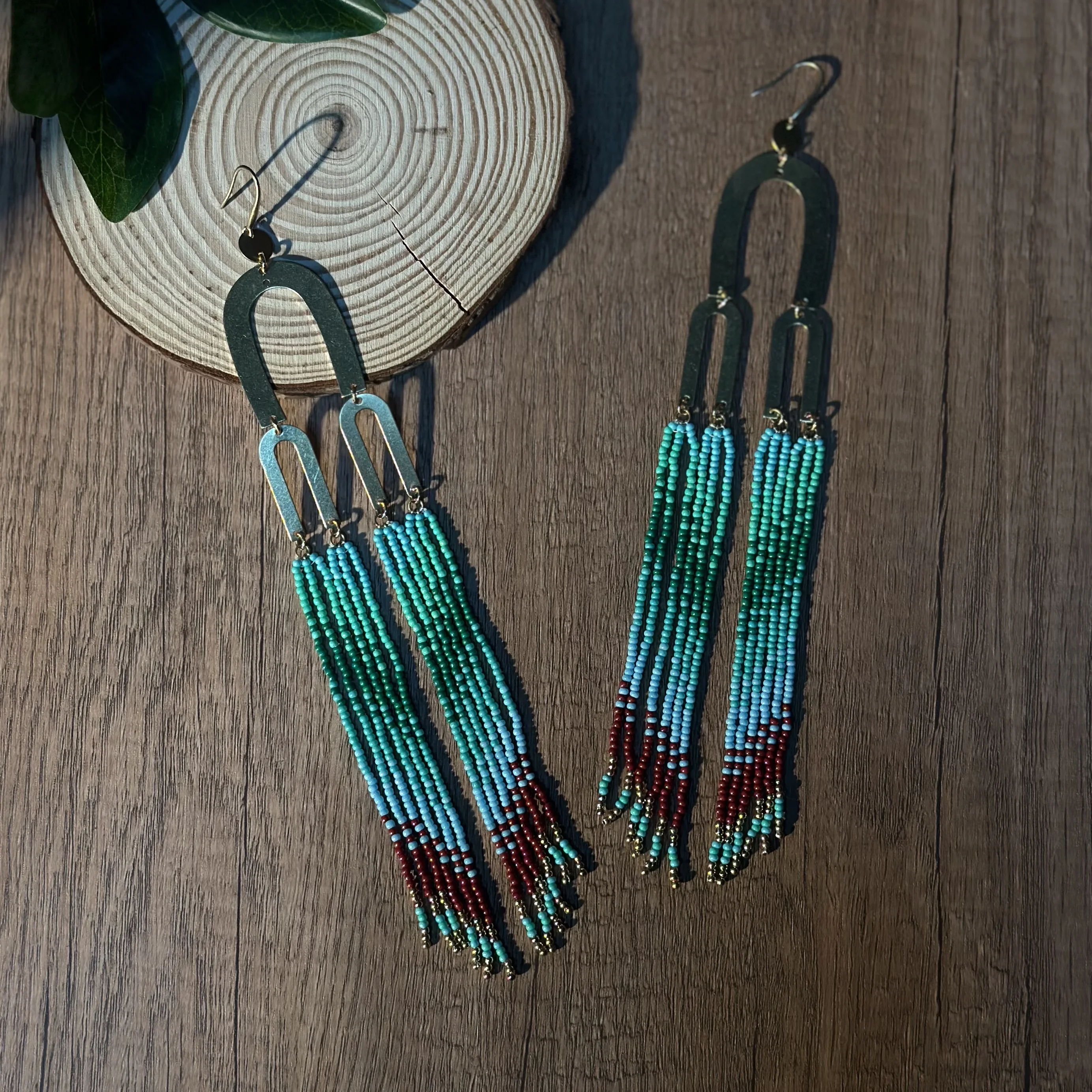 Böhmische Glasperlen-Schnur-Ohrringe, geometrisches Design, U-förmige Metall-Rocailles-Quasten-Ohrringe, Damen-Daliy-Wear, Modeschmuck – Detail 8