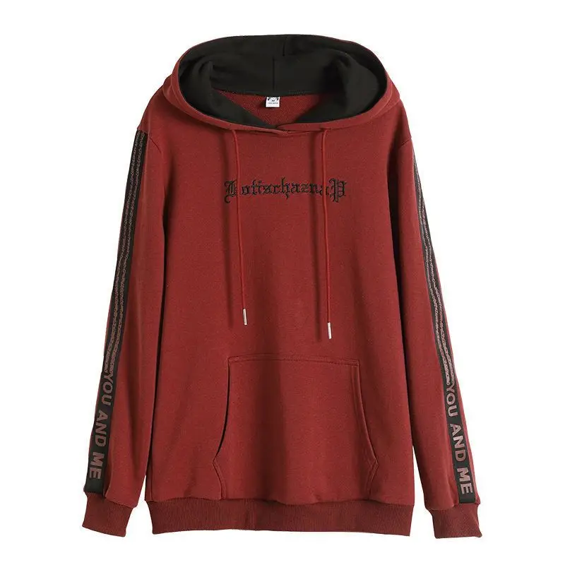 2023 Autumn Winter New Solid Color Hooded Long Sleeve Fashion Printing Hoodies Women Cotton Casual Loose All-match Pullovers